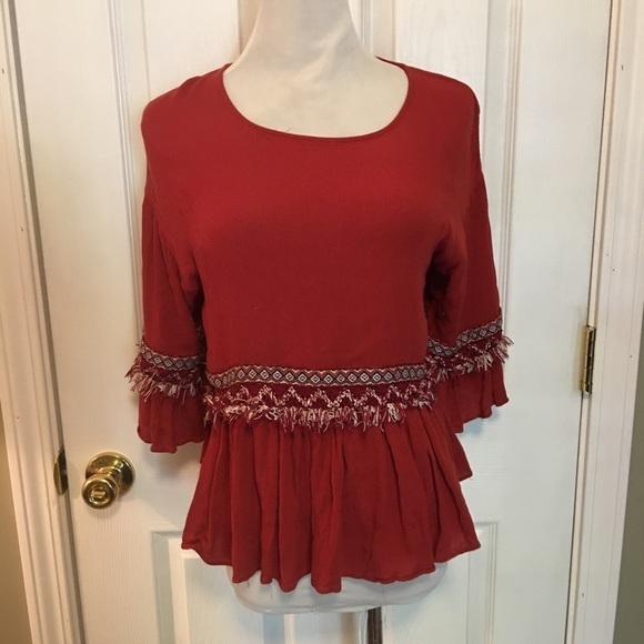 Joy Joy Tops - JOY JOY PULLON TOP SZ XS. BOHO FRAYED TRIM